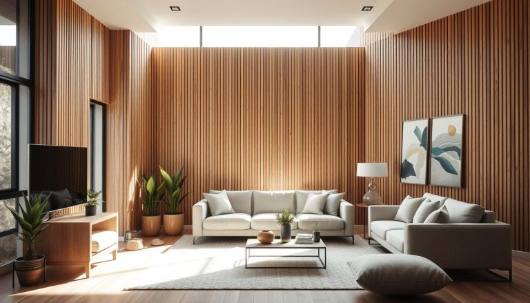 Decoração de sala com papel de parede ripado: tendência e ideias Modernas