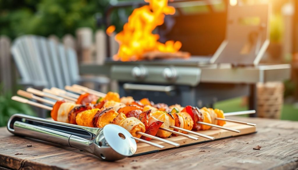 Imagem de espetos e pegadores para churrasco Imagem de espetos e pegadores para churrasco