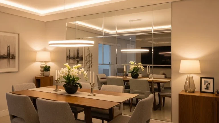 sala de jantar moderna com espelhos