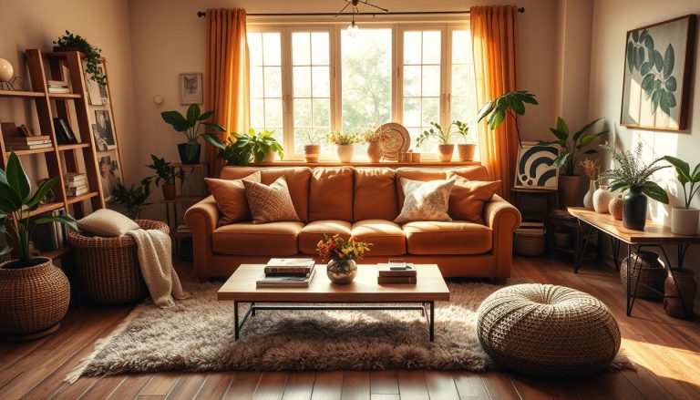 decoração sala com sofa marrom