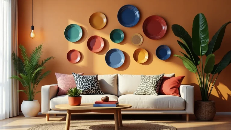 Decoração de sala com pratos de cerâmica estilo Dew Berrymore