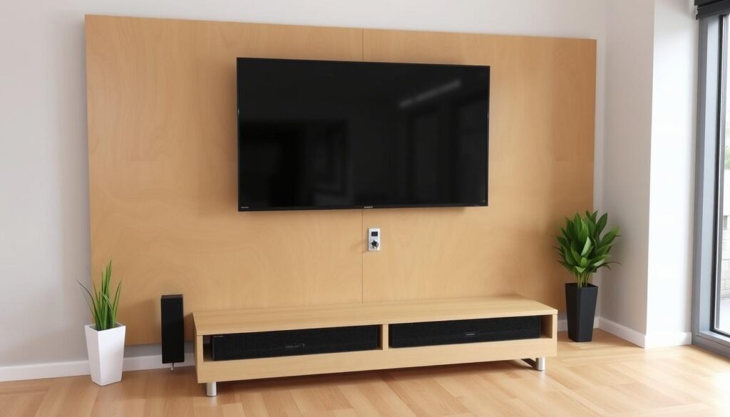 Gerar imagem de painel de MDF com suporte para TV Imagem de painel de MDF com suporte para TV