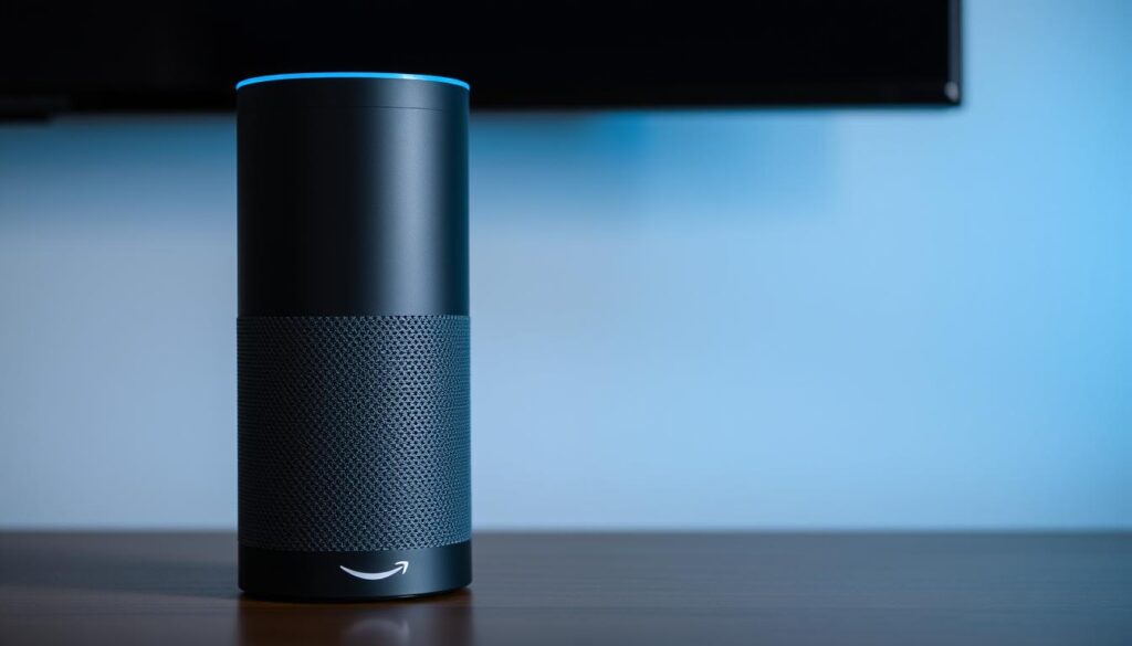 Imagem de um alto-falante inteligente Amazon Echo com Amazon Alexa Imagem de um alto-falante inteligente Amazon Echo com Amazon Alexa
