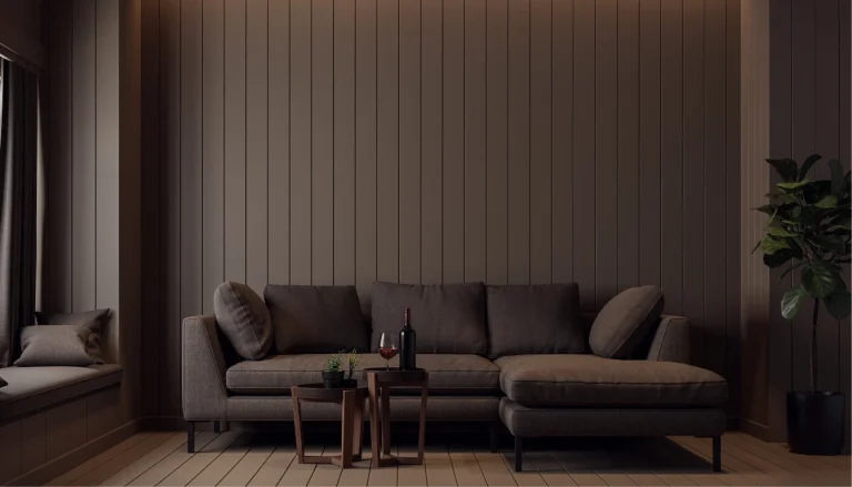 Sala com sofa marrom escuro