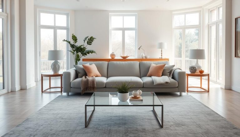 decoração sala com sofa cinza claro
