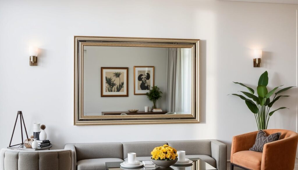 Imagem de um espelho decorativo grande para sala