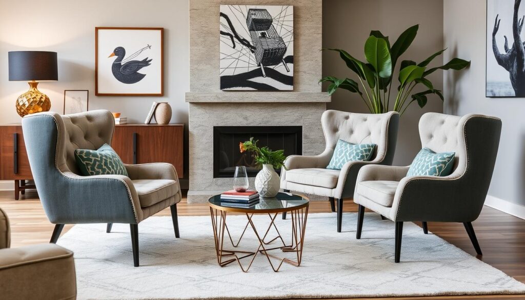 Imagem de uma sala de estar com cadeiras decorativas Imagem de uma sala de estar com cadeiras decorativas