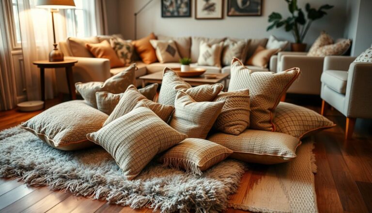 decoração de sala com almofadas no chão