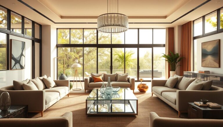 decoração de sala com objetos de vidro