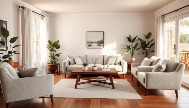 decoração sala com sofa cinza claro