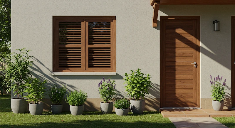 Plantas repelentes posicionadas em áreas estratégicas como janelas, entrada e quintal para afastar mosquitos de forma natural.