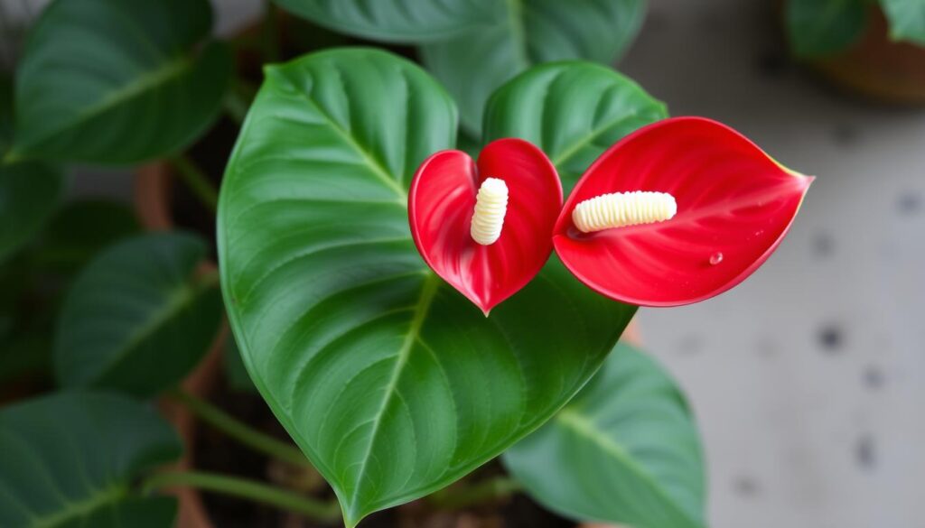 Imagem de um antúrio com flor em formato de coração