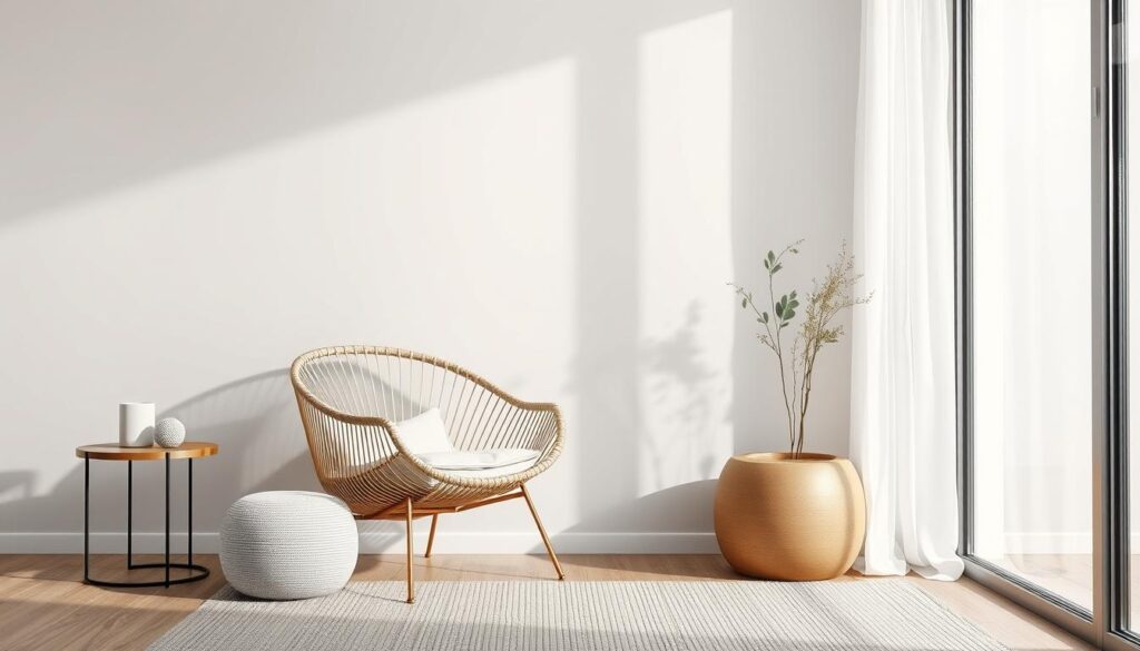 Imagem de uma poltrona decorativa minimalista em um ambiente moderno