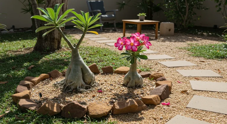 Decoração de jardim com rosa do deserto