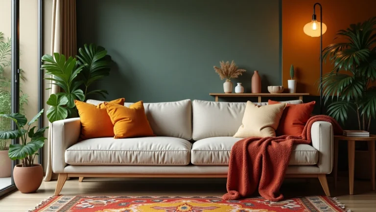 sala de estar decorada com manta sobre o sofá, mostrando ideias criativas e estilosas para transformar a decoração com conforto e elegância