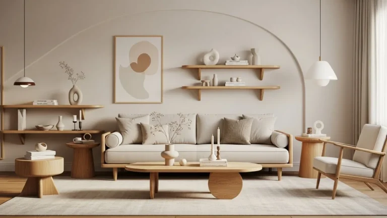 sala decorada com sofa japandi