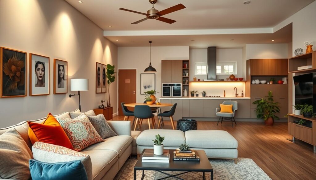 Um interior moderno e elegante, que apresenta ideias inteligentes de decoração para diversos espaços.