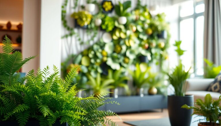 Plantas artificiais na parede